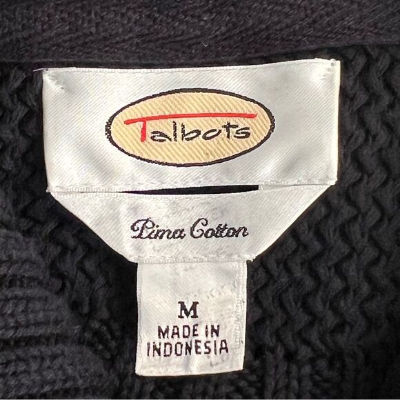 Talbots Women's Ribbed Knit Cardigan Size M Black Cotton Chunky Preppy Classic - Picture 6 of 7